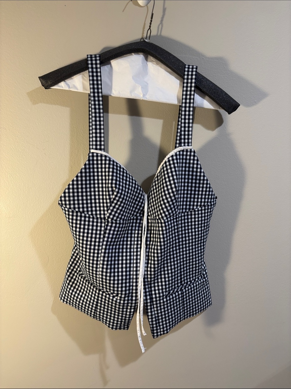 Zara Navy & White Gingham Corset top